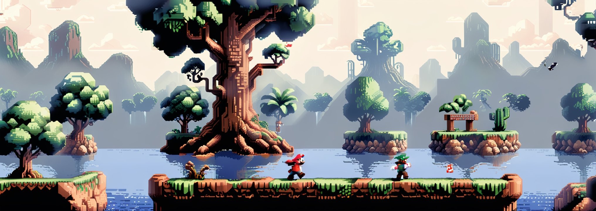 (very best ultra high quality):1.3,  break,  a full horizontal level of a side-scroller game stage of action combat by Pix...