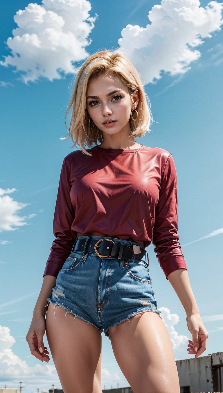 (masterpiece, best quality), android18, earrings, denim, belt, lora:android_18:1, outdoor, day, cloud, cloud day, sky, blue sky,
,Android_18_DB,and18, 1girl,androide18