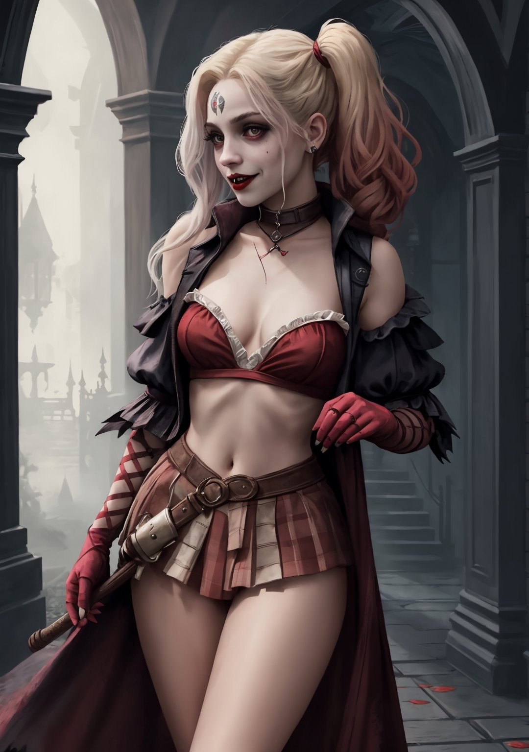 vampire harley quinn lora:breastinClass:0.2, style of bloodborne
