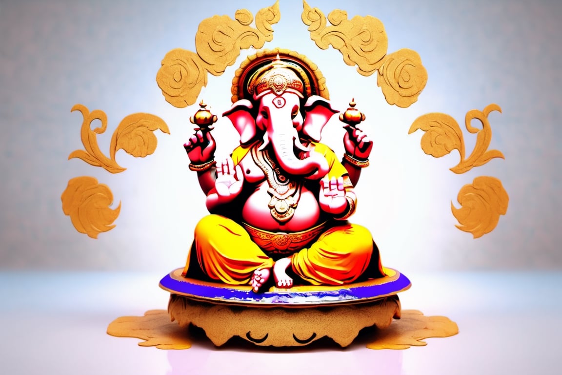 Ganpati Bappa , realistic, 3d_render, 4k, 32k uhd lighting, professional photography, reflection, professional lighting, colorful, detailed, gradiant_background 