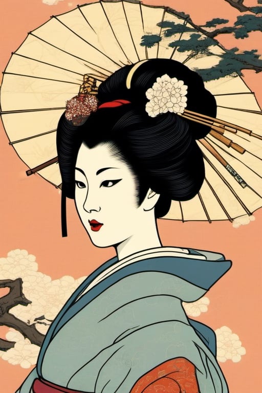 ukiyo-e, geisha girl 