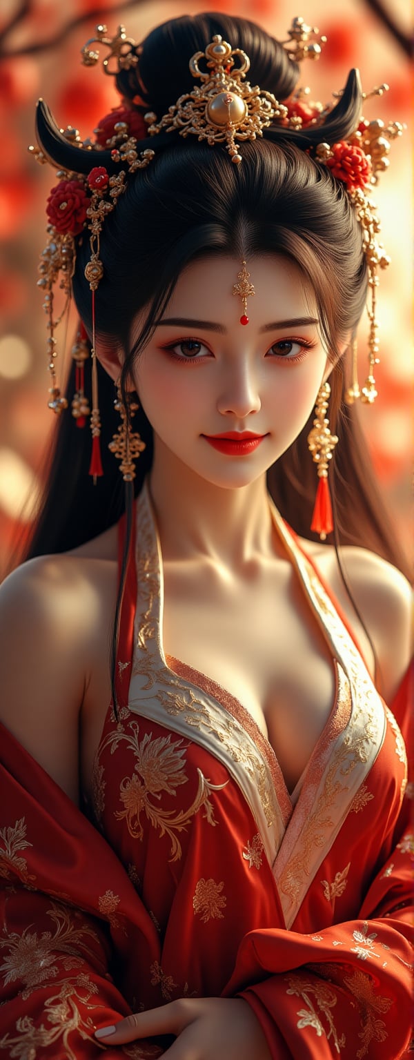 Best quality, masterpiece, ultra high res, (photorealistic:1.5), raw photo, (Masterpiece, Top Quality, Best Quality, Official Art, Beauty and Aesthetics: 1.2), 1girl, long black hair, Medusa wears a sleeveless, In a vibrant, ultra-realistic depiction, Diao Chan stands confidently in her Three Kingdoms dress-up attire, her bright smile radiating joy as she gazes directly at the viewer. Her striking features are set against a warm, HDR-lit backdrop, emphasizing her porcelain-like complexion and luscious locks. Framed from head to toe, her elegant figure is showcased in stunning detail, inviting the viewer to step into the captivating scene.,Eroflo,meidusha, KOLNB,forehead mark, high contrast, (grayscale:-1.5),云韵Flux-起风了,purple hair,PTAIHanfu