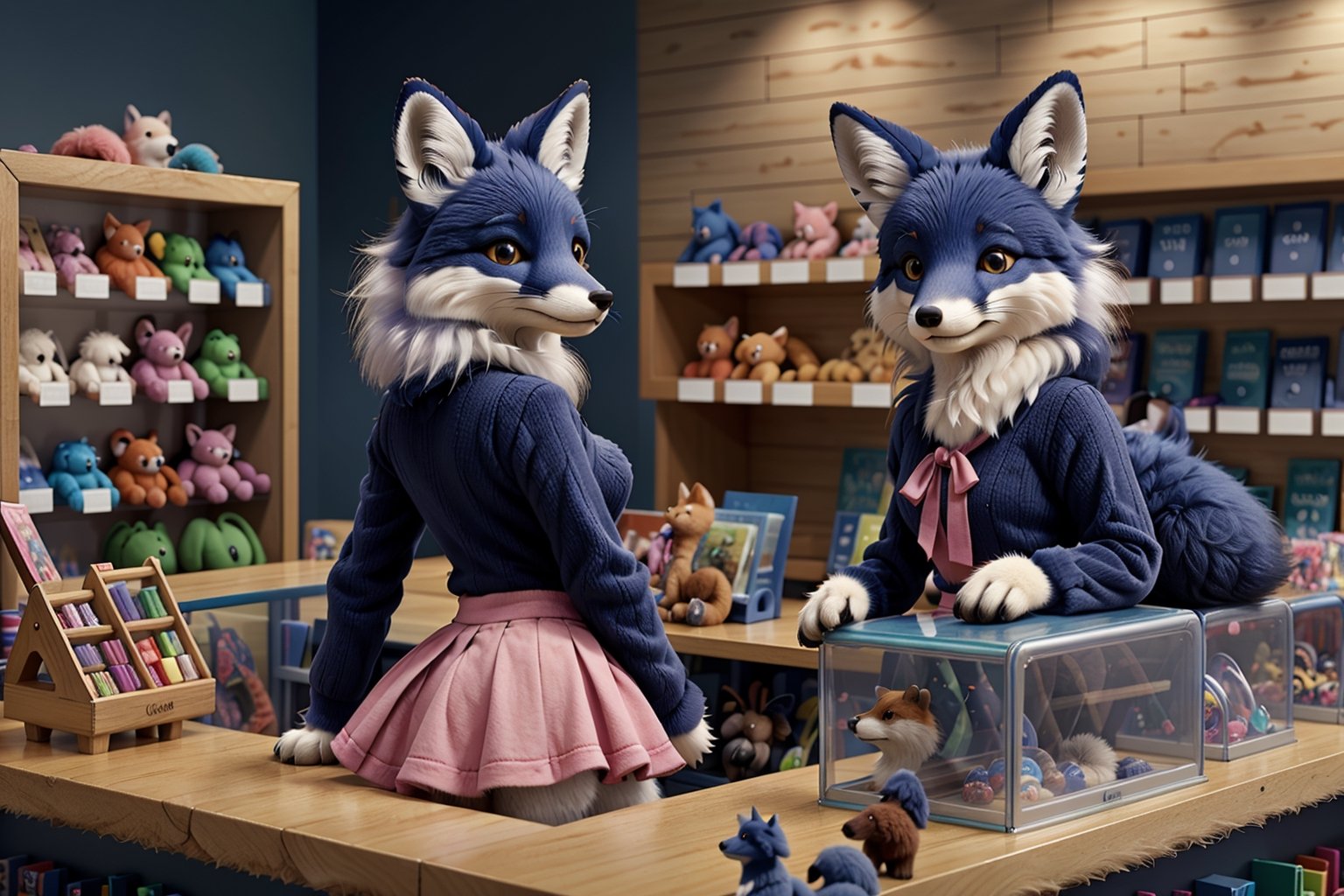 a fantastic 3d-rendered illustration of a Indigo Fox,  dressed in a gentle pink skirt,  of a by Indigo Fox on Tensor.Art