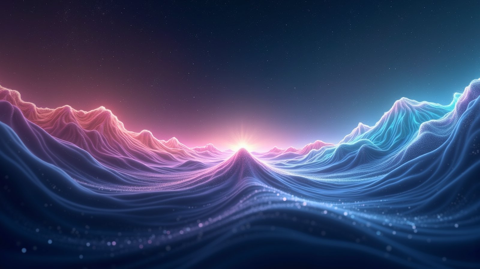 Create a captivating and serene desktop wallpaper that embodies the concept of a dark, cosmic expanse. The background should feature deep, rich shades of space that convey the vastness and mystery of the universe. Integrate subtle yet vibrant hints of rainbow colors, seamlessly blending them together to create a fluid and harmonious transition. These gentle hues should appear as if they are softly dancing across the cosmic canvas, enhancing the sense of tranquility. Introduce dynamic streams of energy and waves of light that flow gracefully through the scene, embodying a soothing and meditative ambiance. The composition should evoke a sense of healing energy, offering a visual respite and a calming influence to whoever gazes upon it. Ensure the overall design remains free of clutter and distractions, maintaining a focus on the ethereal beauty and peacefulness that a cosmic scene can convey.