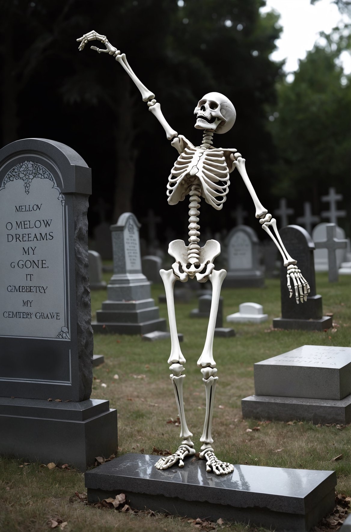 O mellow my dreams you've gone away
cemetery skeleton it's good to see you
 dancing on my grave.