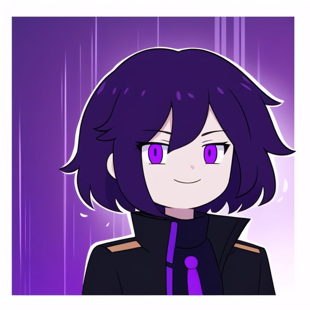 Elegant and enigmatic shapeshifter, dark wavy hair with purple, violet eyes, man, dark purple slime, 1boy, short-hair, pure dark purple hair, man hair, under uniform, black trench coat, refine details in the eyes, he projects an enigmatic silhouette. His posture, upright and majestic, suggests a deep connection with the nocturnal environment, revealing his essence as a being of darkness. epic hair, luminescent eyes, glowing violet eyes
Radiant face, friendly expression, maturity in his eyes, warm smile, evident tenderness, Side profile, head and shoulders visible, purple_eyes, light_background, Full profile, Full profile all looking at the camera, head and body visible, firm posture, white background, face and body looking_at_camera, same eyes, symmetrical eyes, looking_at_camera, a little down, hip profile upward, body looking straight ahead, head looking directly at the camera, eyes locked, Head centered, full frame, hair visible,avt,dot eyes, minimalistic