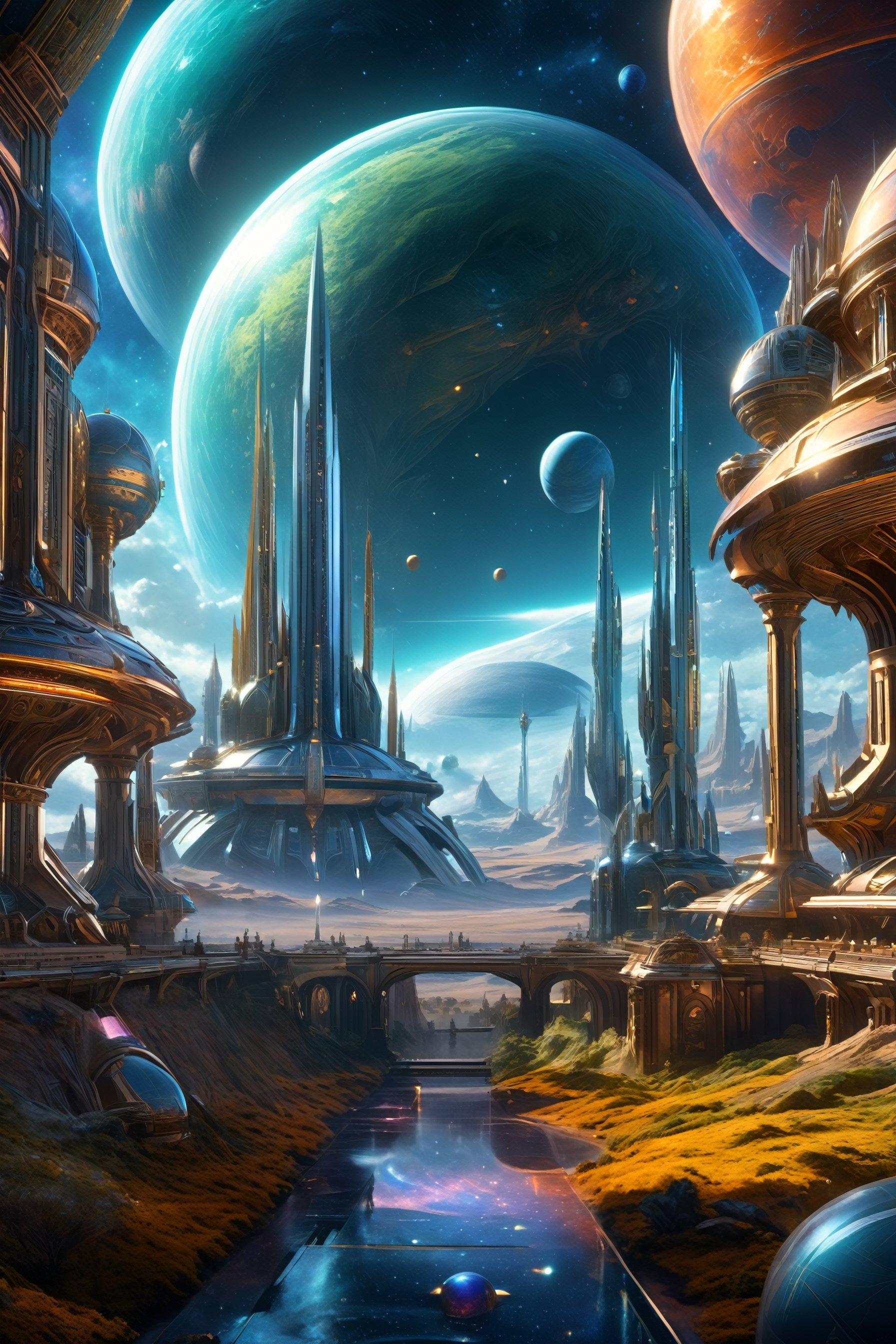 retro scifi landscape,  beautiful colours,  sharp textures by A.I. DIGITAL ARTS N.Y on Tensor.Art