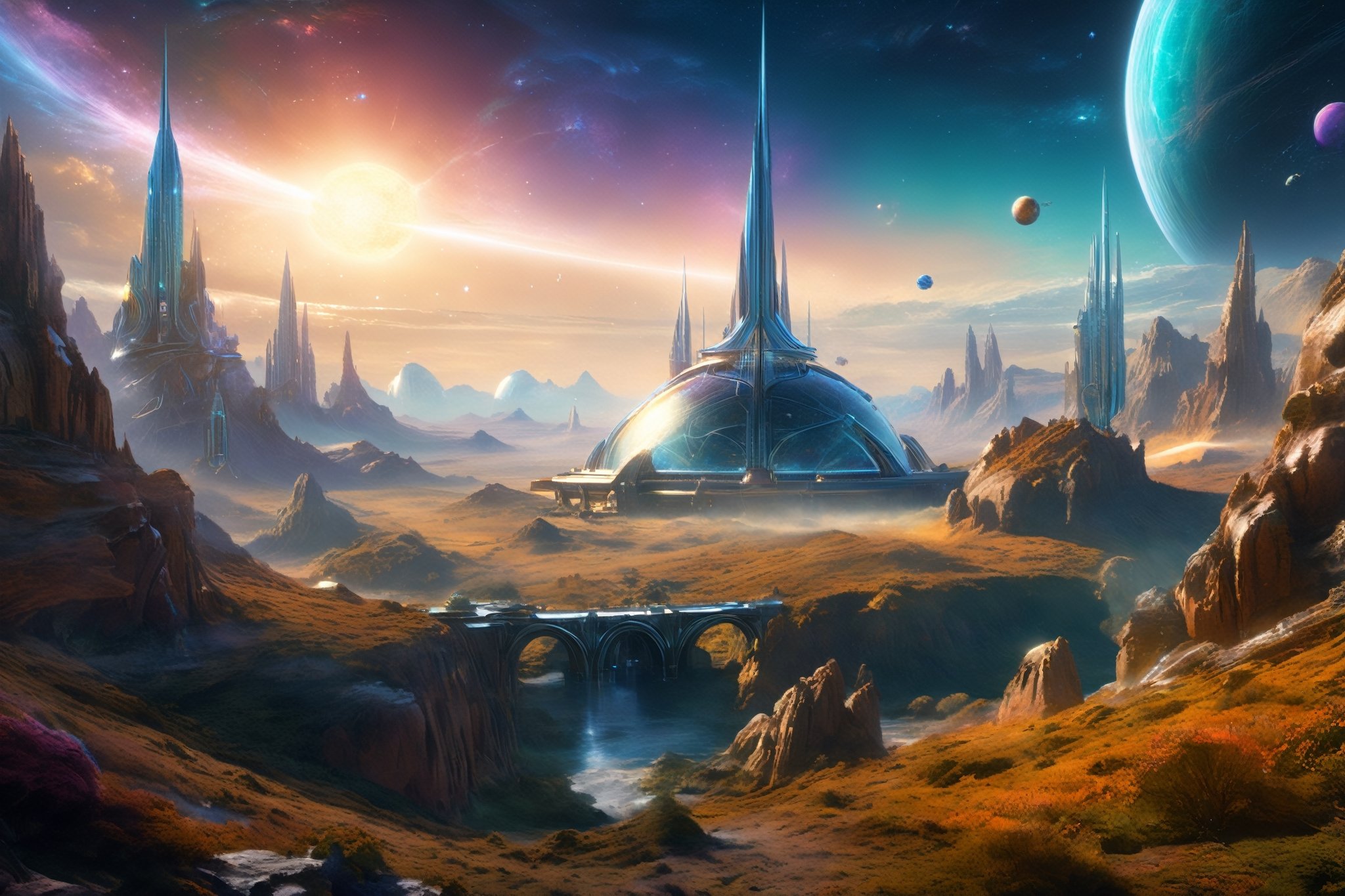 retro scifi landscape,  beautiful colours,  sharp textures by A.I. DIGITAL ARTS N.Y on Tensor.Art