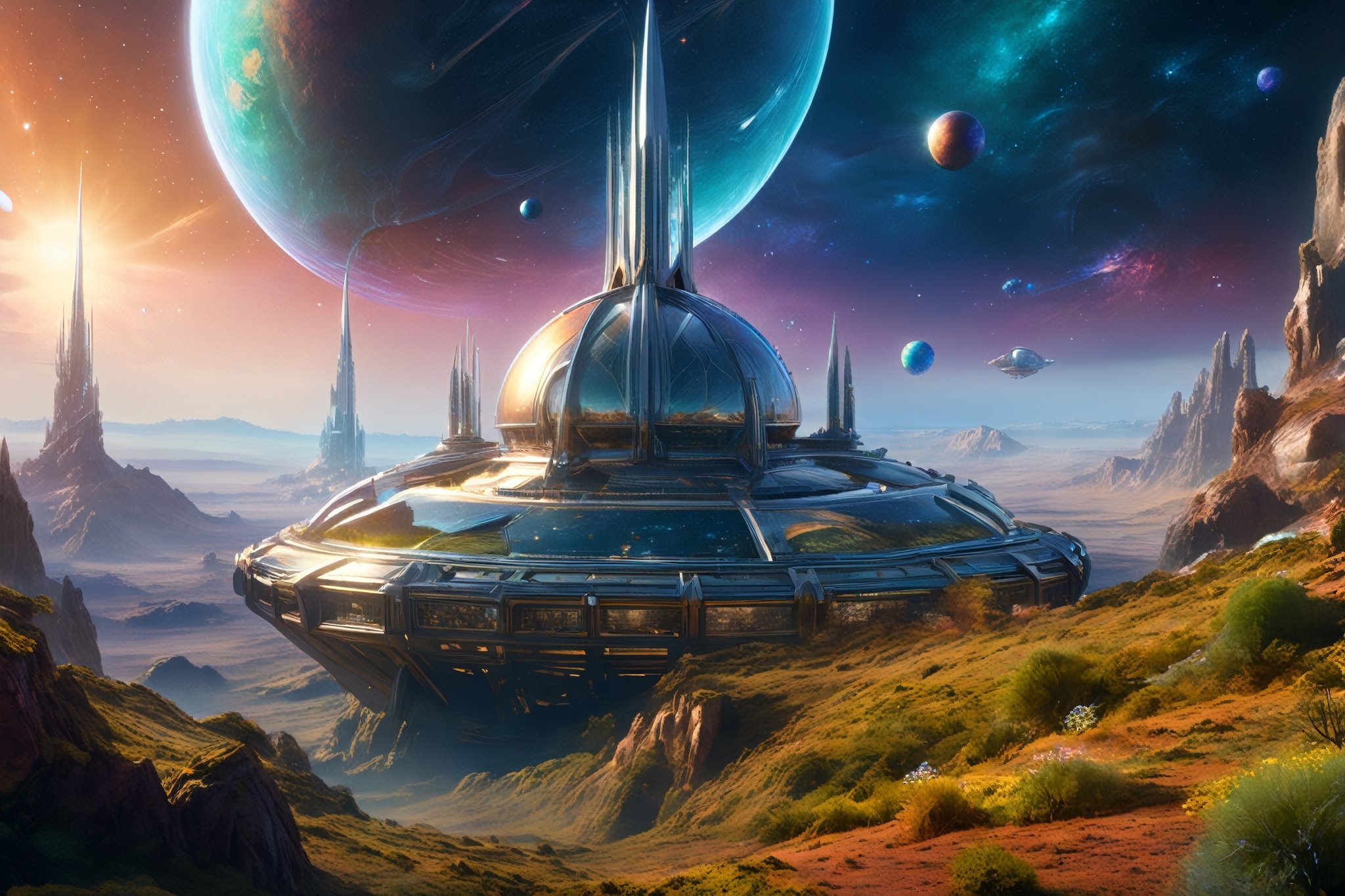 retro scifi landscape,  beautiful colours,  sharp textures by A.I. DIGITAL ARTS N.Y on Tensor.Art