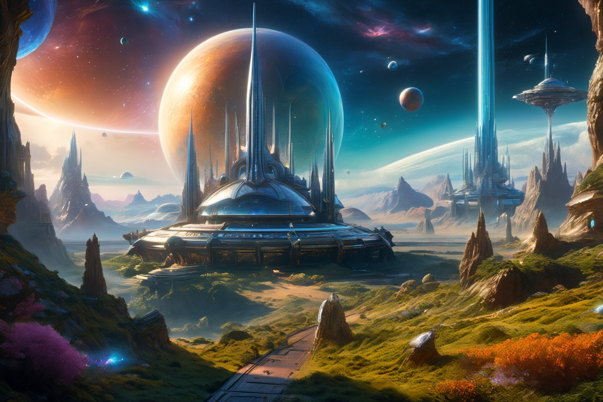 retro scifi landscape,  beautiful colours,  sharp textures by A.I. DIGITAL ARTS N.Y on Tensor.Art