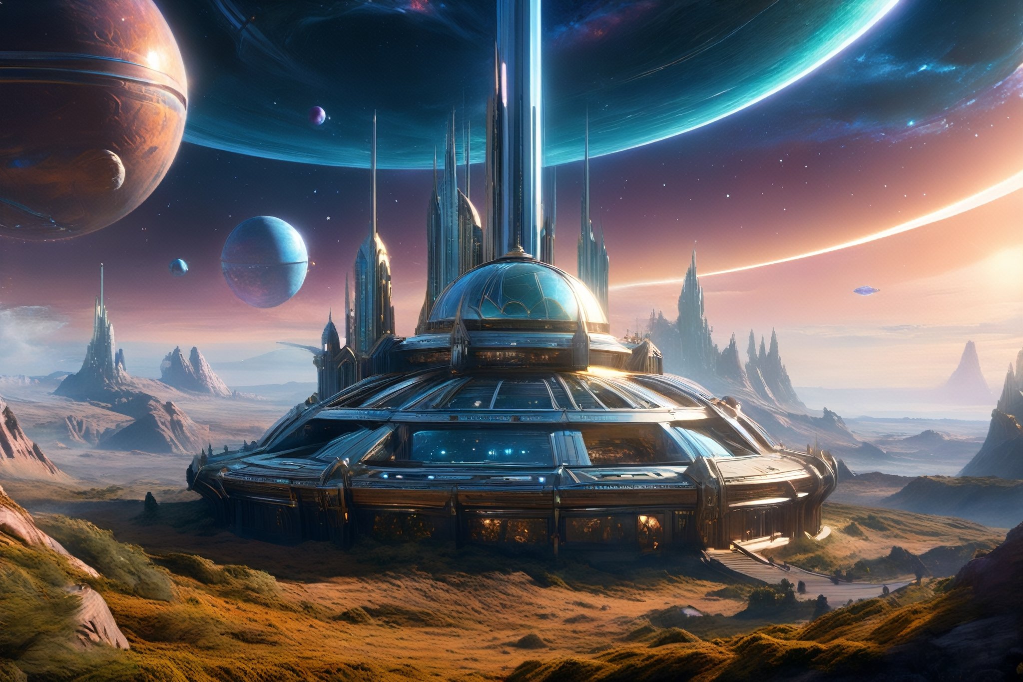 retro scifi landscape,  beautiful colours,  sharp textures by A.I. DIGITAL ARTS N.Y on Tensor.Art