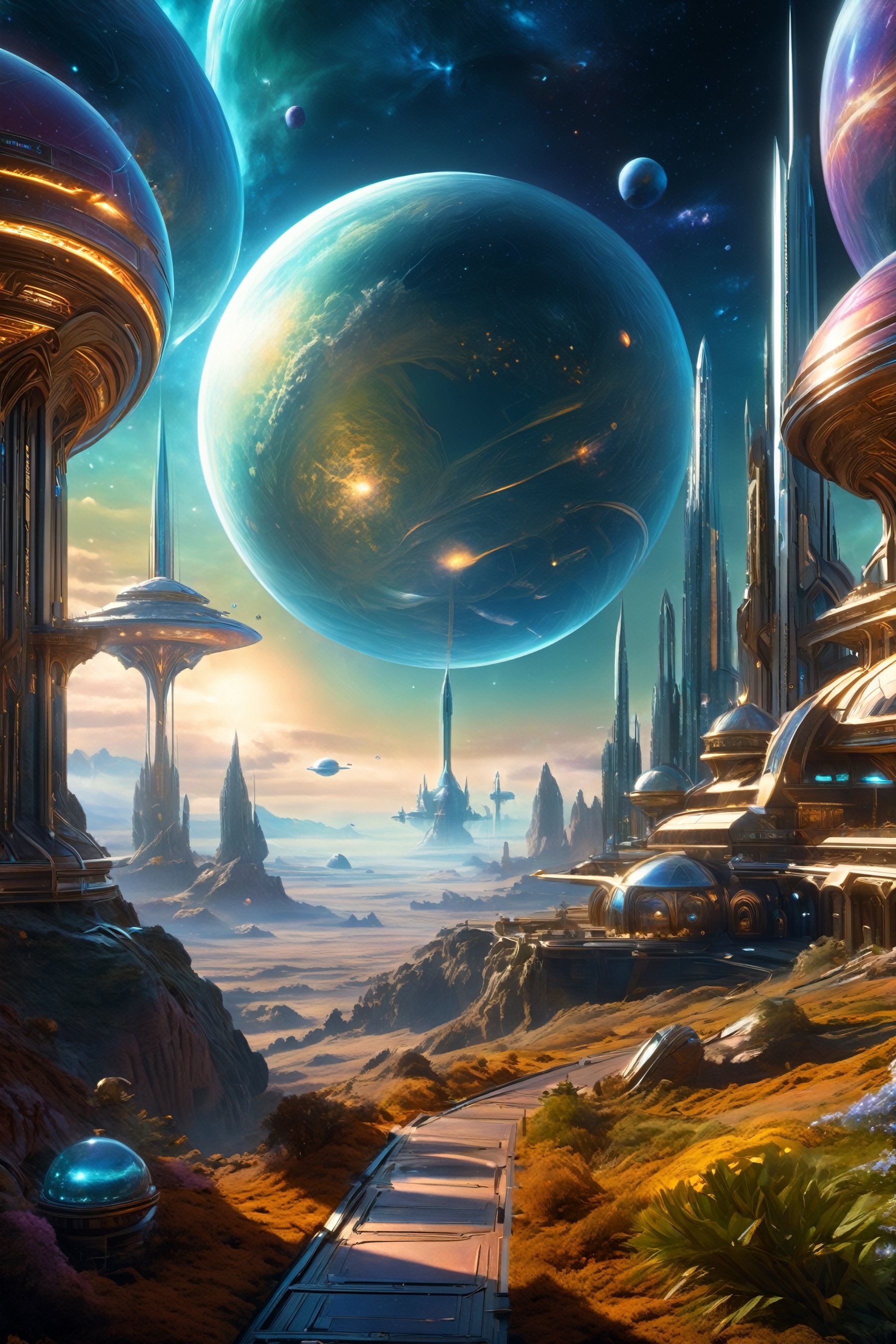retro scifi landscape,  beautiful colours,  sharp textures by A.I. DIGITAL ARTS N.Y on Tensor.Art