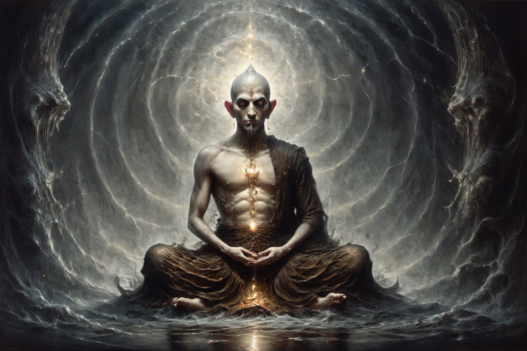 astrar body monk,monk doing zazen meditation
,back ground Lotus NEVULA, heightened  consciousness,other dimensions, ,Obsidian Enigma Art Style,