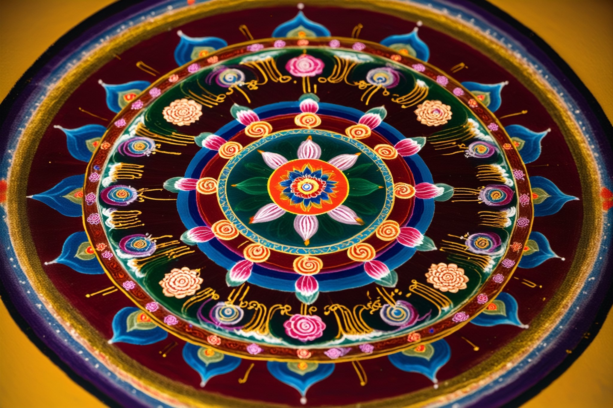 an image of A Sand mandala which are colorful mandalas made from sand that are ritualistically destroyed. They originated...