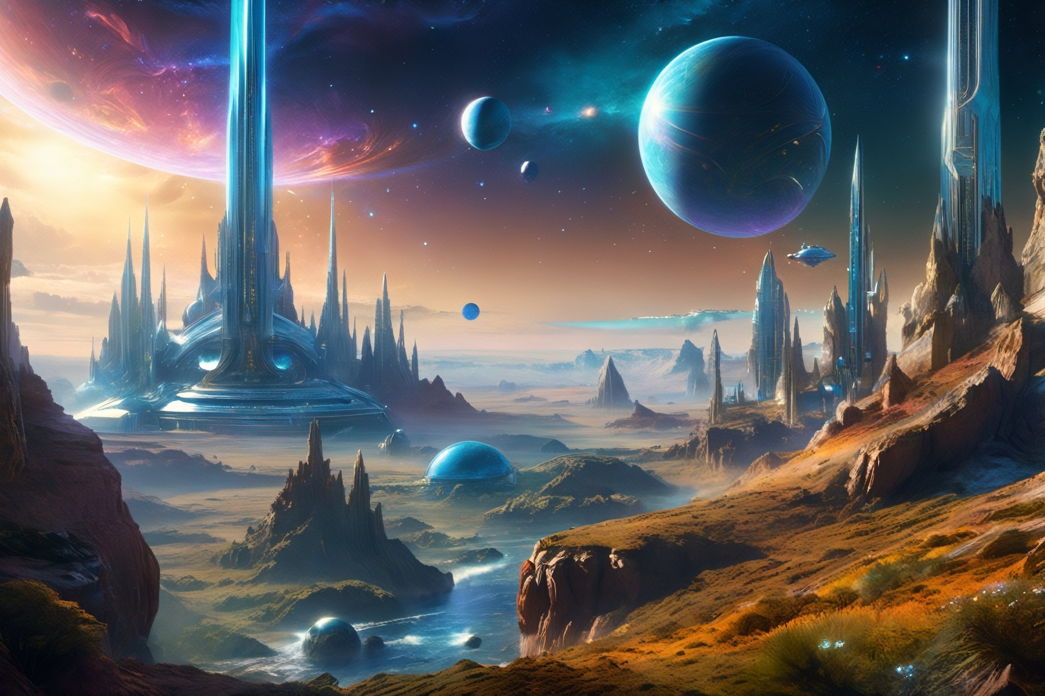 retro scifi landscape,  beautiful colours,  sharp textures by A.I. DIGITAL ARTS N.Y on Tensor.Art