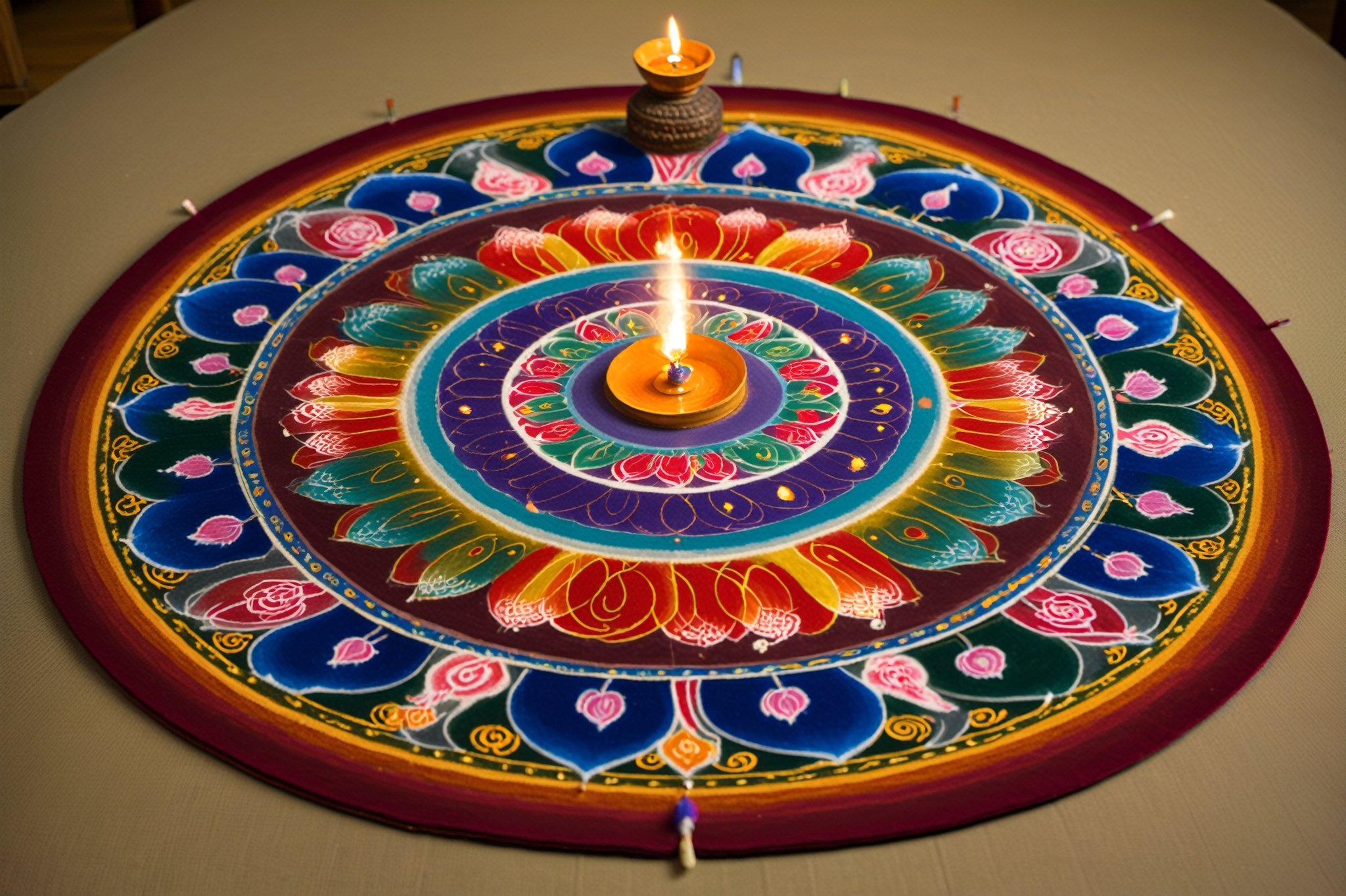 an image of A Sand mandala which are colorful mandalas made from sand that are ritualistically destroyed. They originated...