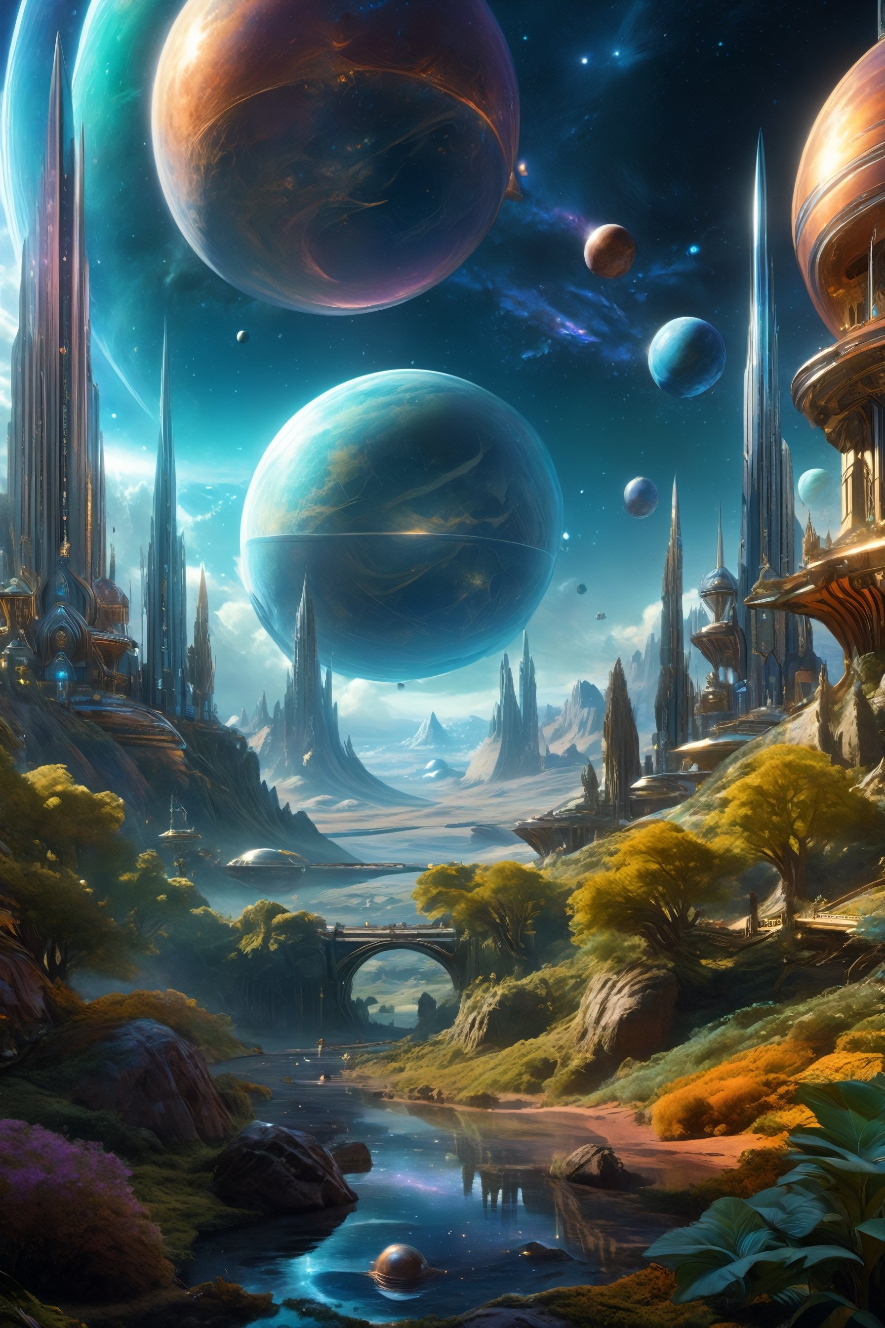 retro scifi landscape,  beautiful colours,  sharp textures by A.I. DIGITAL ARTS N.Y on Tensor.Art