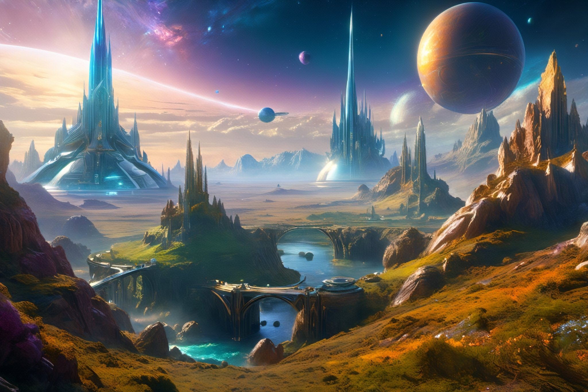 retro scifi landscape,  beautiful colours,  sharp textures by A.I. DIGITAL ARTS N.Y on Tensor.Art