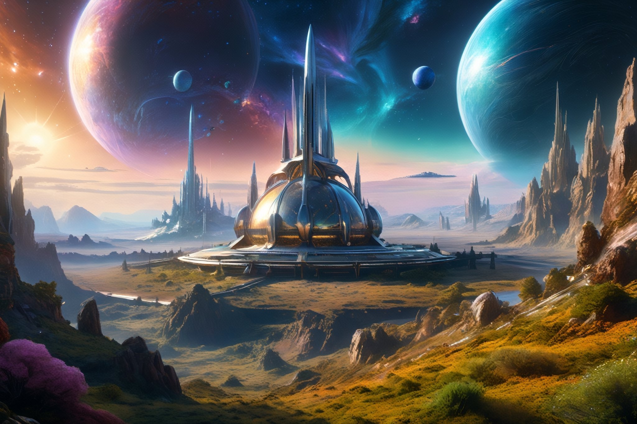 retro scifi landscape,  beautiful colours,  sharp textures by A.I. DIGITAL ARTS N.Y on Tensor.Art