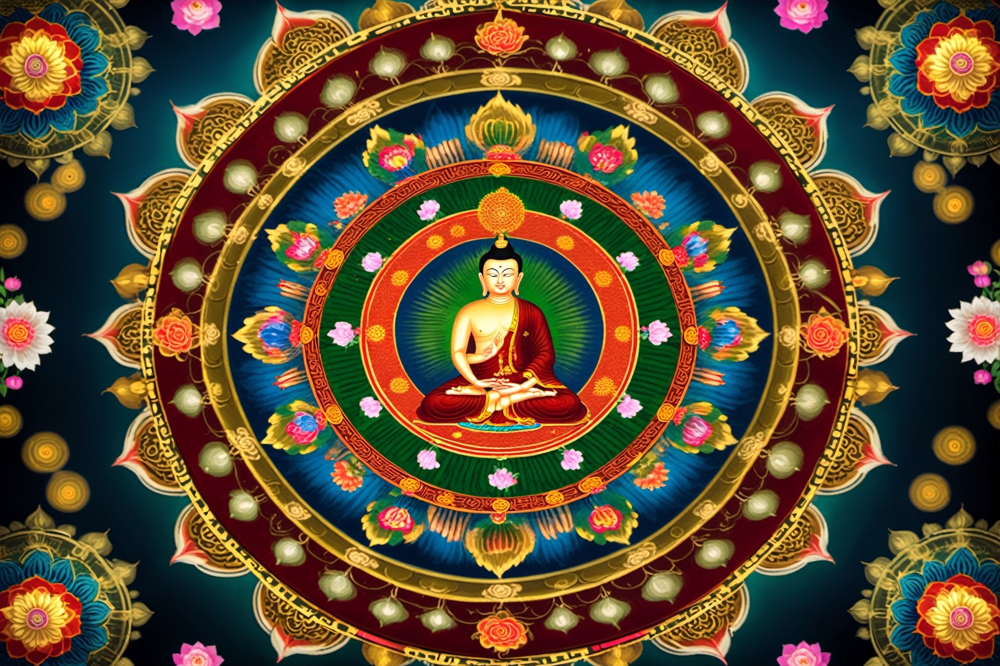 an image of A mandala One well-known type of mandala is the mandala of the "Five Buddhas",  archetypal Buddha forms embody...