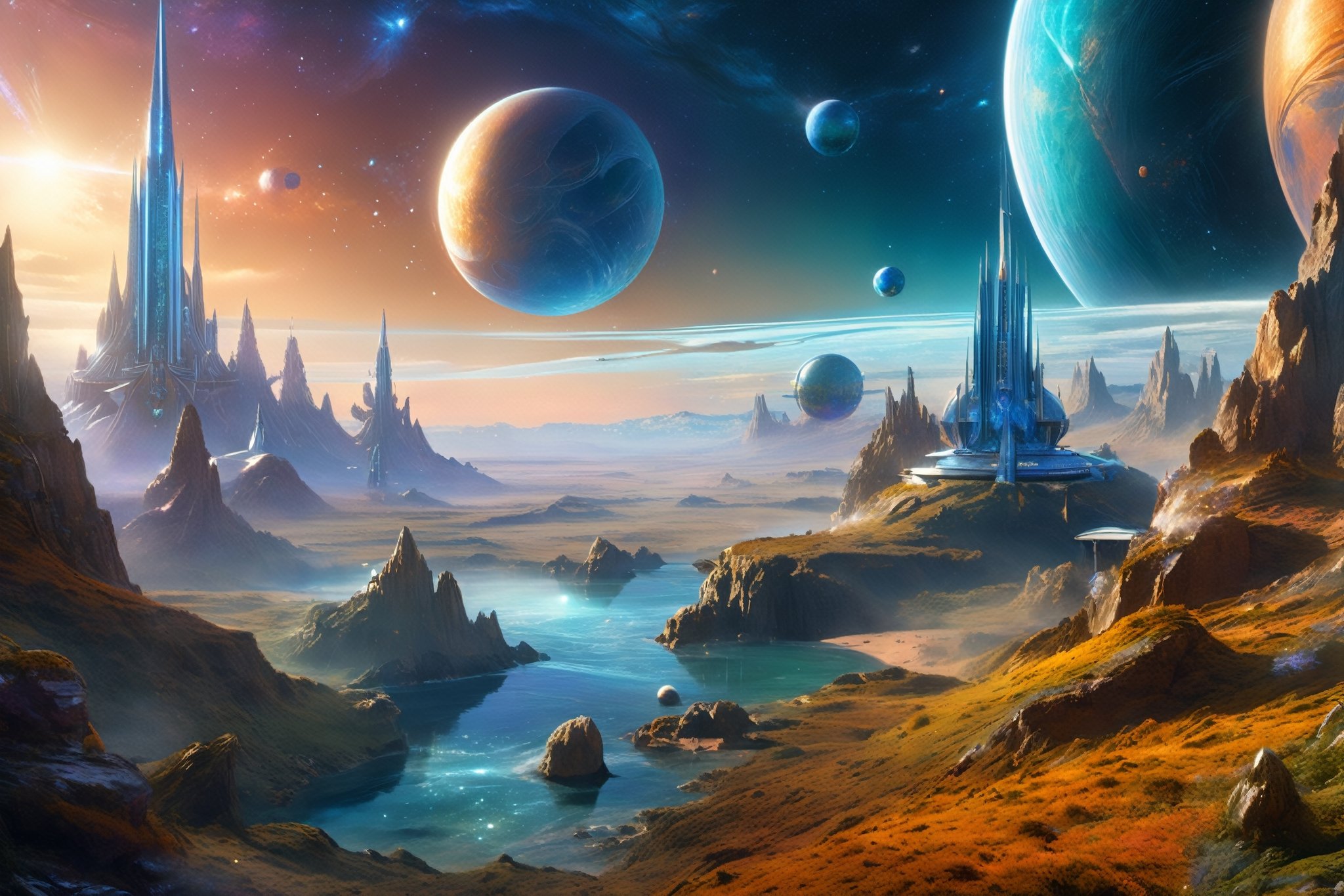retro scifi landscape,  beautiful colours,  sharp textures by A.I. DIGITAL ARTS N.Y on Tensor.Art