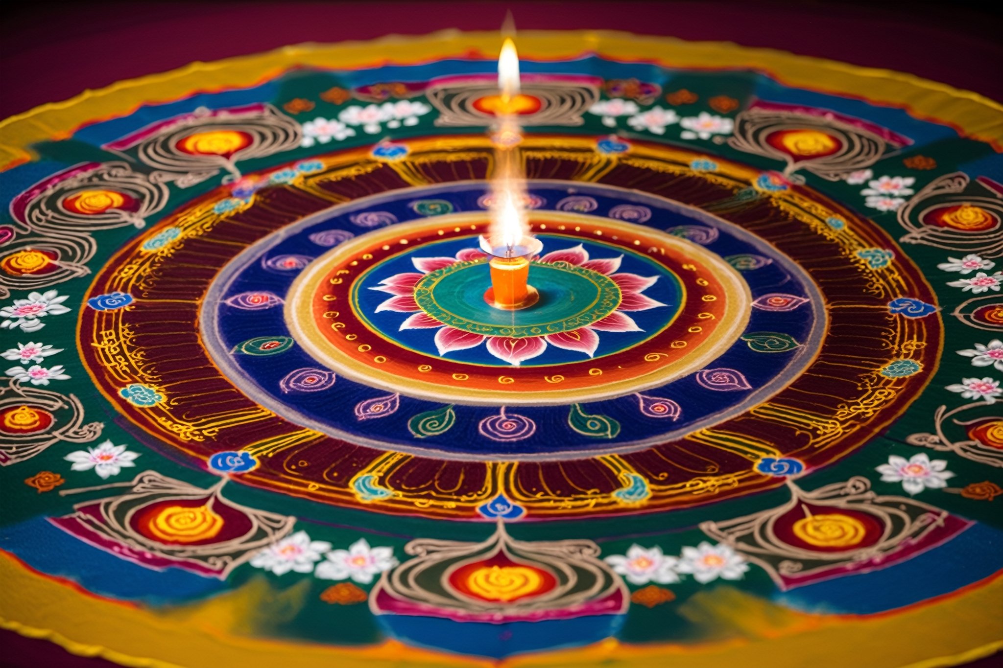 an image of A Sand mandala which are colorful mandalas made from sand that are ritualistically destroyed. They originated...