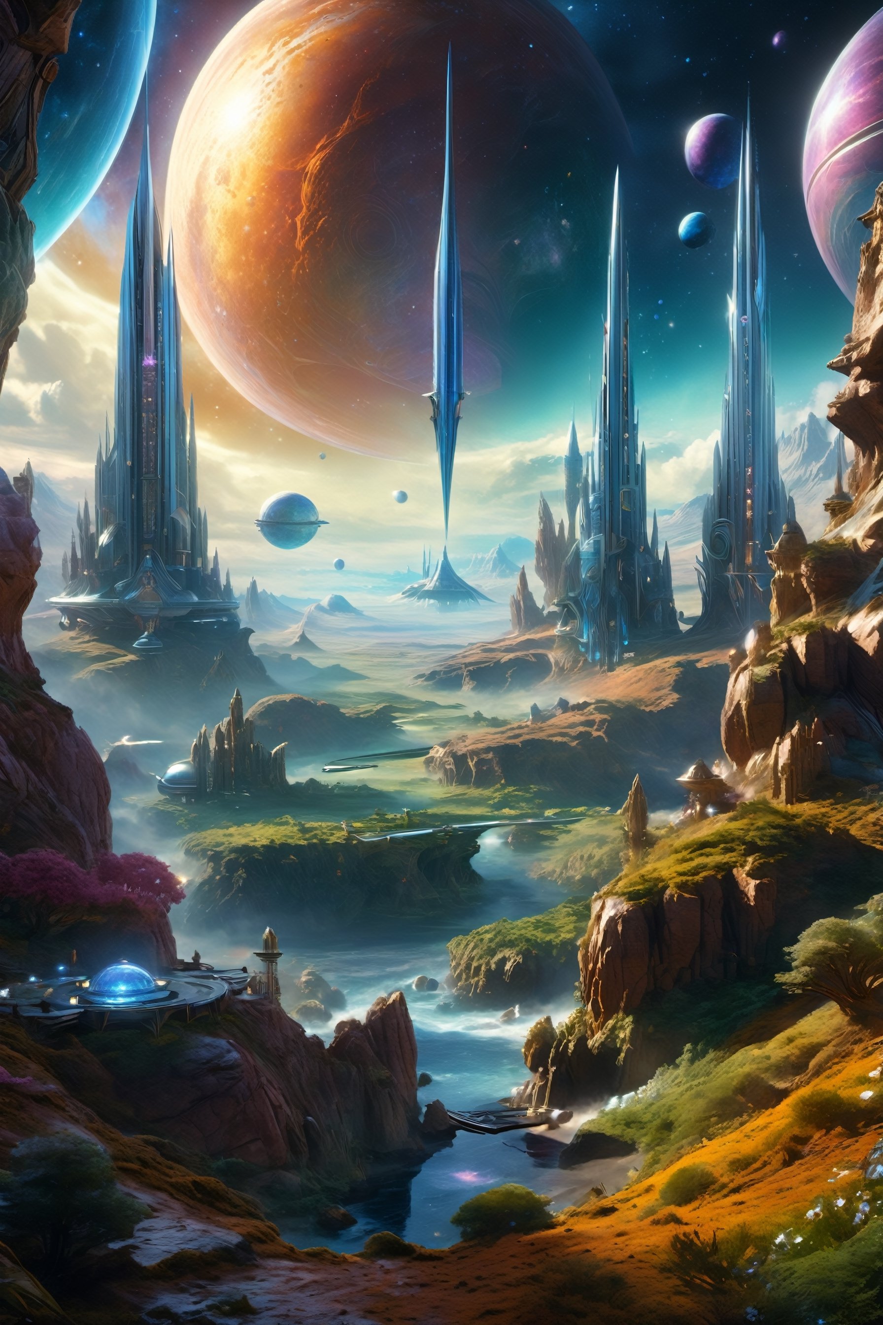 retro scifi landscape,  beautiful colours,  sharp textures by A.I. DIGITAL ARTS N.Y on Tensor.Art