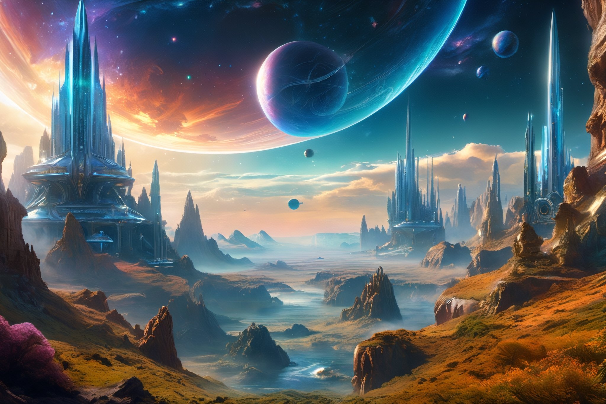 retro scifi landscape,  beautiful colours,  sharp textures by A.I. DIGITAL ARTS N.Y on Tensor.Art