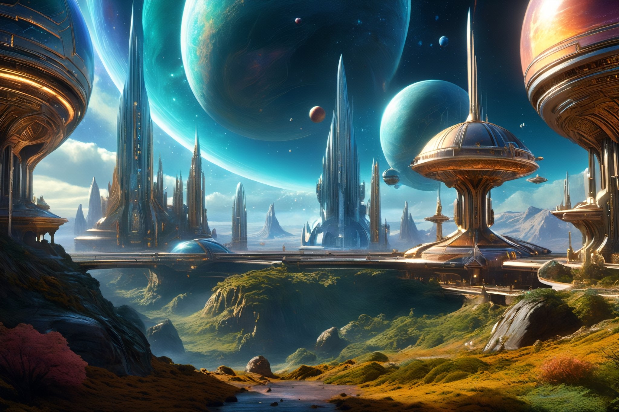retro scifi landscape,  beautiful colours,  sharp textures by A.I. DIGITAL ARTS N.Y on Tensor.Art