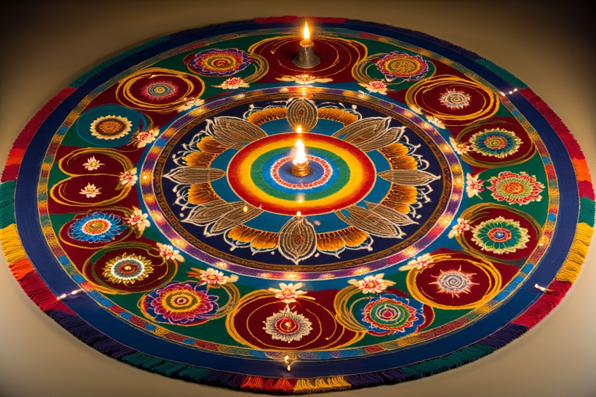 an image of A Sand mandala which are colorful mandalas made from sand that are ritualistically destroyed. They originated...