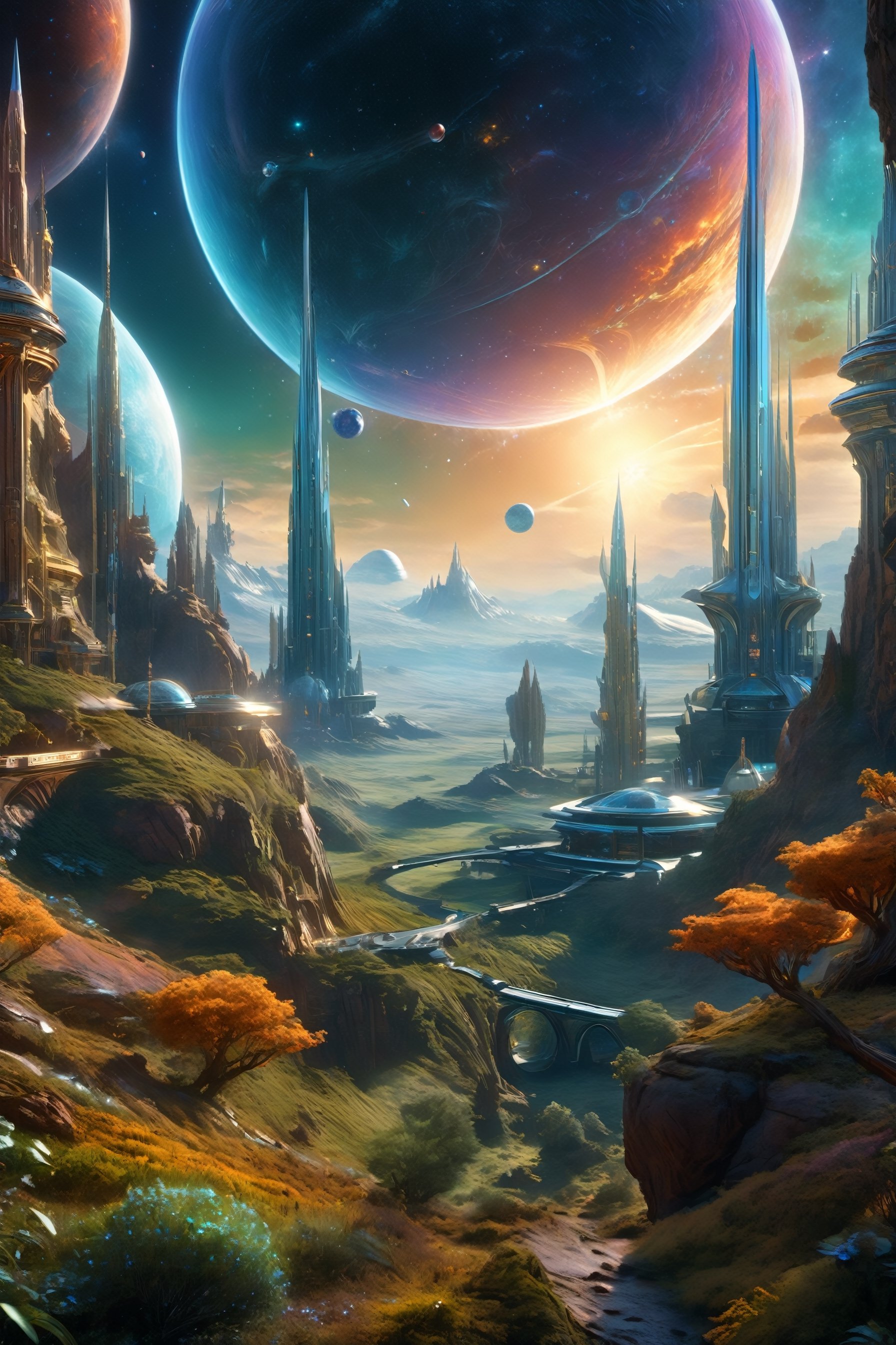 retro scifi landscape,  beautiful colours,  sharp textures by A.I. DIGITAL ARTS N.Y on Tensor.Art