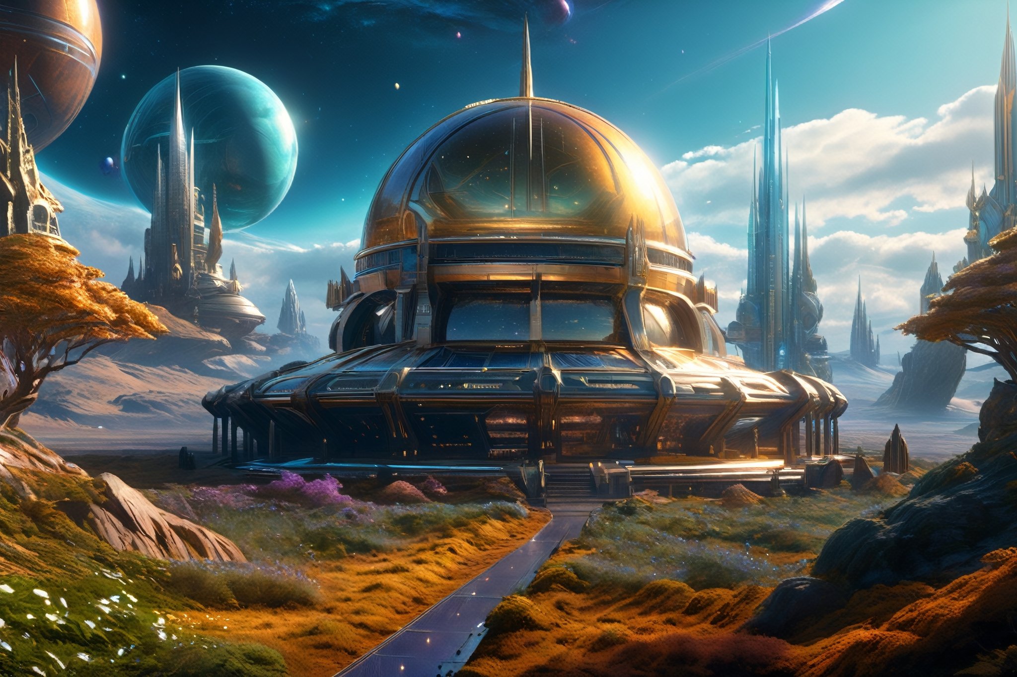 retro scifi landscape,  beautiful colours,  sharp textures by A.I. DIGITAL ARTS N.Y on Tensor.Art