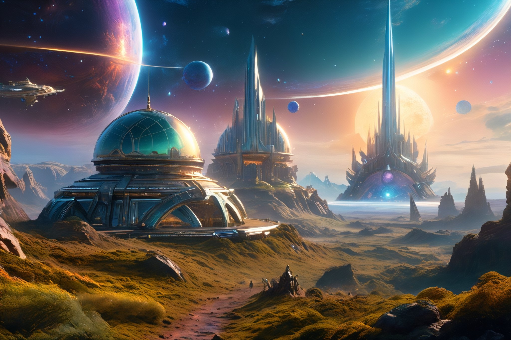 retro scifi landscape,  beautiful colours,  sharp textures by A.I. DIGITAL ARTS N.Y on Tensor.Art
