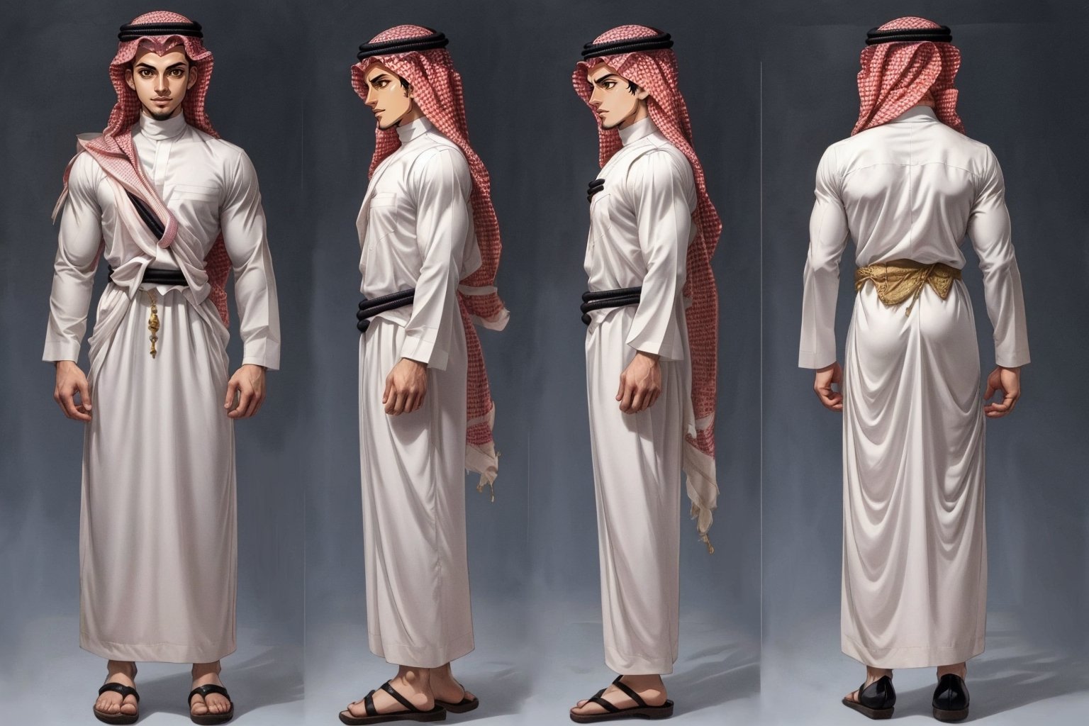 masterpiece, best quality, absurdres, 1boy, solo, ((thob, Arab thob, arabic thob, Muslim thob, Islamic tho)), great face, (Arab), tall , slim, handsome, plaid pants, turtleneck, corridor, hands straight ,very_high_resolution, (((((chara-sheet))))),chara-sheet,More Detail, ((full_body)), black coat ,Jeremiah_Chugi_Wald,xyzsankurta, (((anime style))), ((((((thob)))))),thob, knight armor, armor on shoulder 