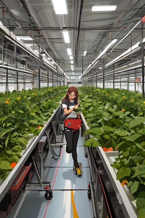 Generate an image of a Mars habitat with a red-colored helmet-wearing population engaged in hydroponic vegetable cultivation.