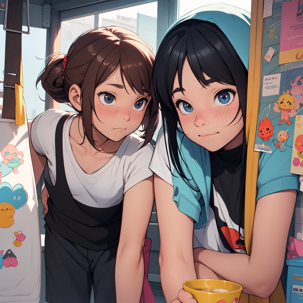 a close up of two children standing next to each other,  cute cartoon,  love is begin of all by Celestial1 on Tensor.Art