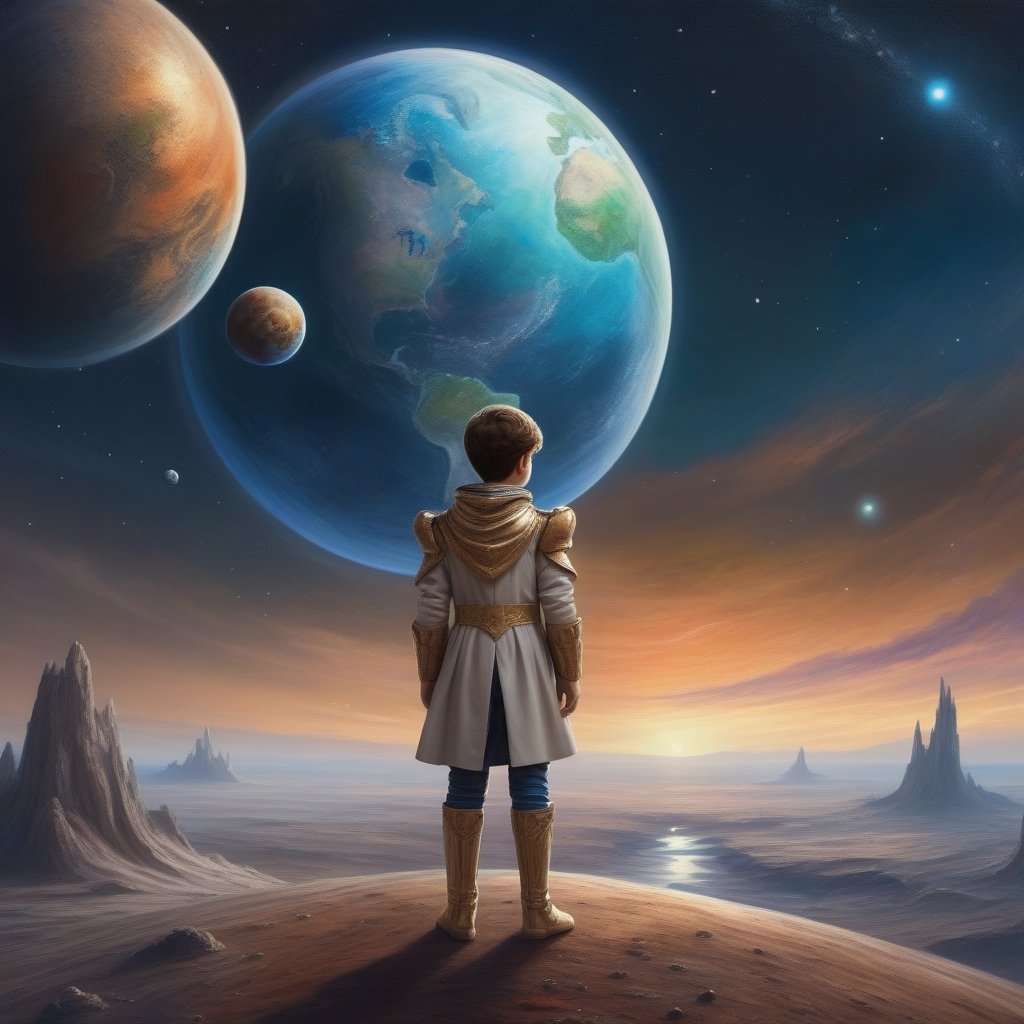 a beautiful painting about of the story follows a young prince who visits various planets in space, including earth, and addresses themes of loneliness, friendship, love, and loss, 8 k resolution, hdr, highly detailed