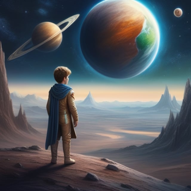 a beautiful painting about of the story follows a young prince who visits various planets in space, including earth, and addresses themes of loneliness, friendship, love, and loss, 8 k resolution, hdr, highly detailed