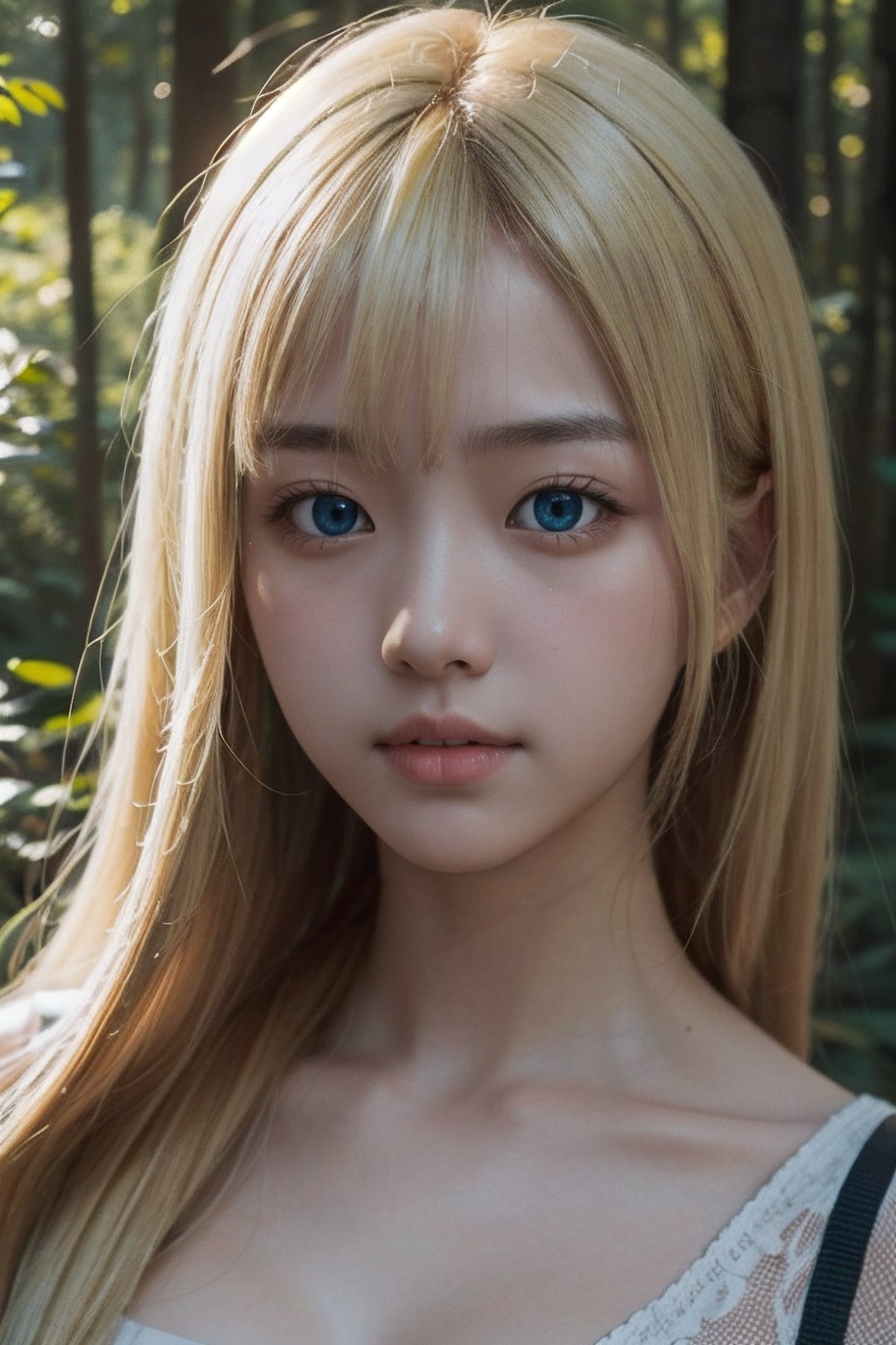 (((deep in the woods))),  ((looks at viewer)),  (only the face enters the shot) by 萬仔13 on Tensor.Art