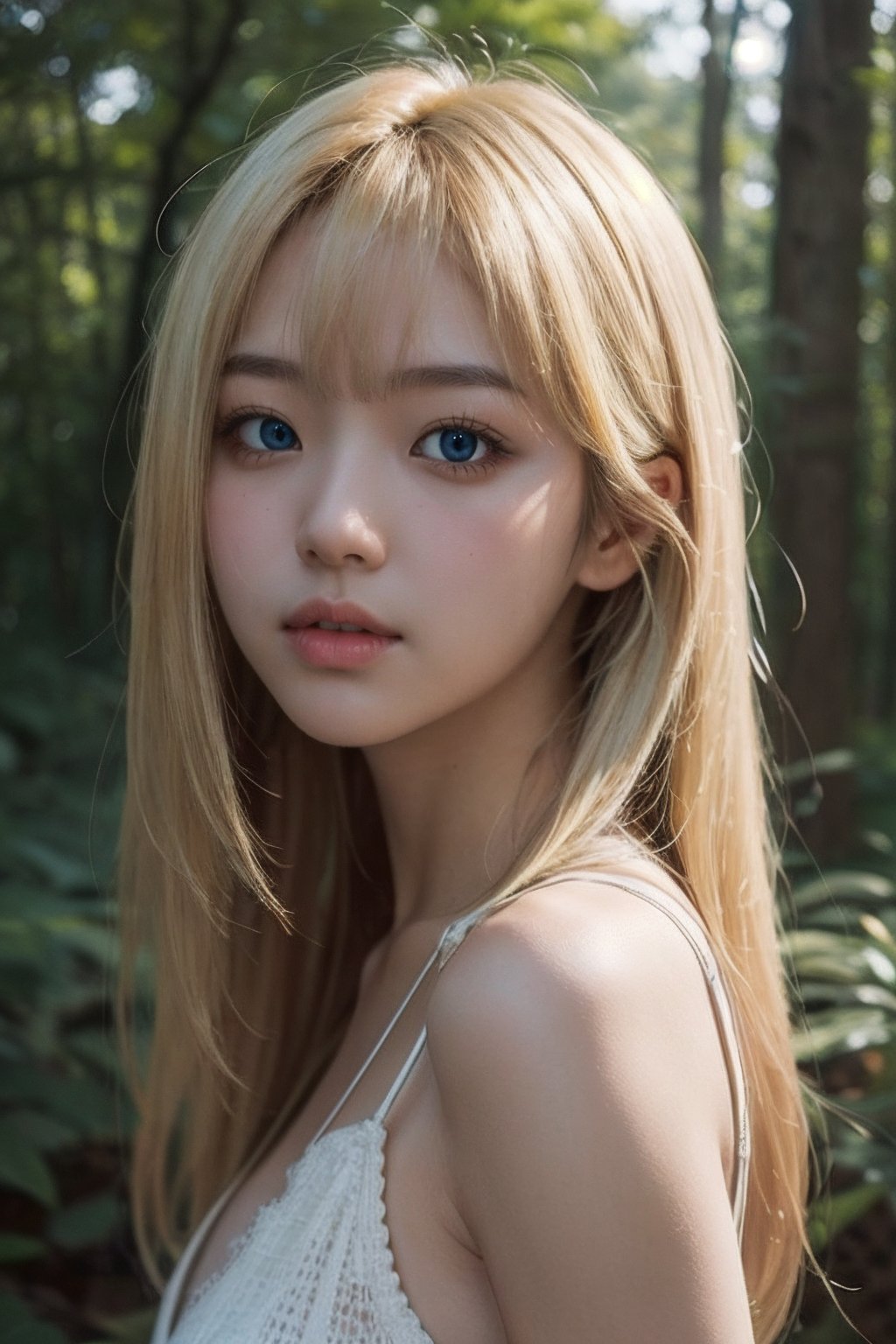 (((deep in the woods))),  ((looks at viewer)),  (only the face enters the shot) by 萬仔13 on Tensor.Art