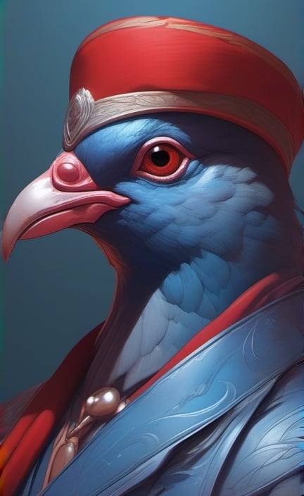 portrait of aggressive pigeon humanoid, d & d, muscular! blue and red, fantasy, intricate, elegant, highly detailed, digital painting, artstation, concept art, smooth, sharp focus, illustration, art by artgerm and greg rutkowski and alphonse mucha