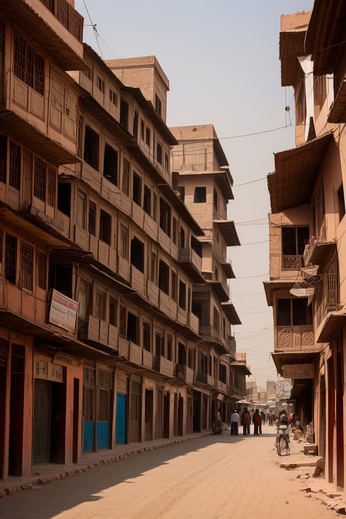 "Illustrate a bustling old town scene in Peshawar, showcasing the unique character of Khyber Pakhtunkhwa's architecture and culture."