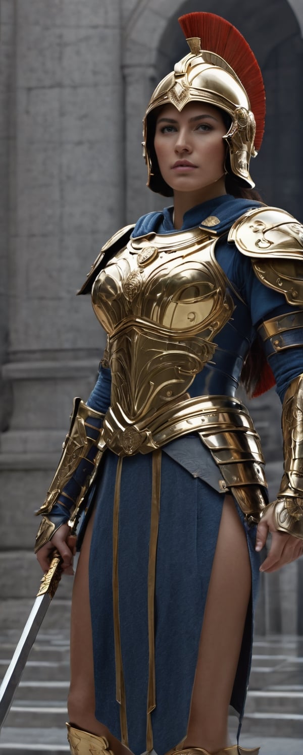 Female Roman soldier,  (((Shiny gold armor)))battle ground setting,  facing camera by PANTHER CLARK on Tensor.Art