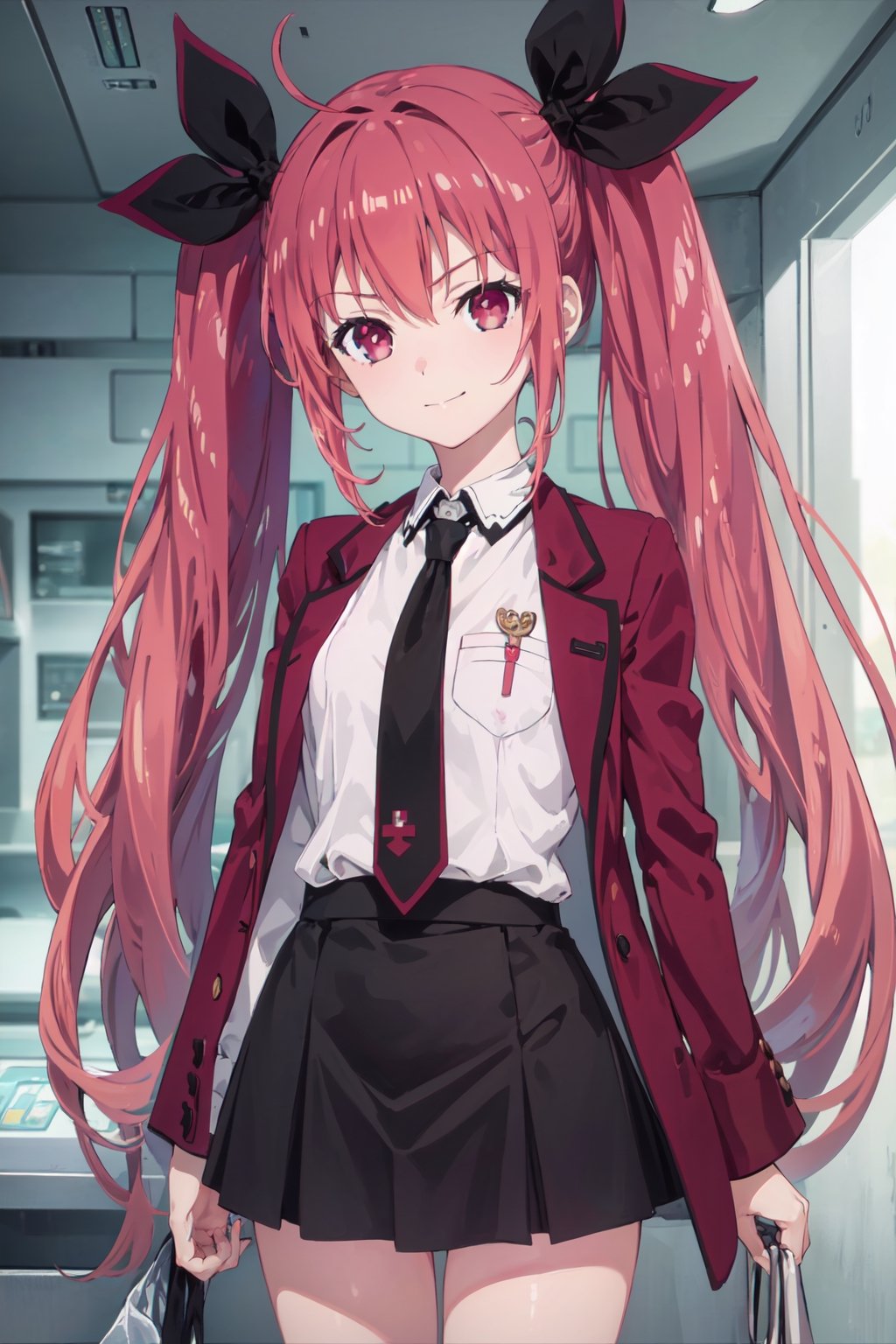 (((pixel-perfect, detail-perfect))), solo, 1girl, kotori itsuka, jacket, necktie, looking at viewer, closed mouth, smirk, kotori itsuka,kotori itsuka, soft