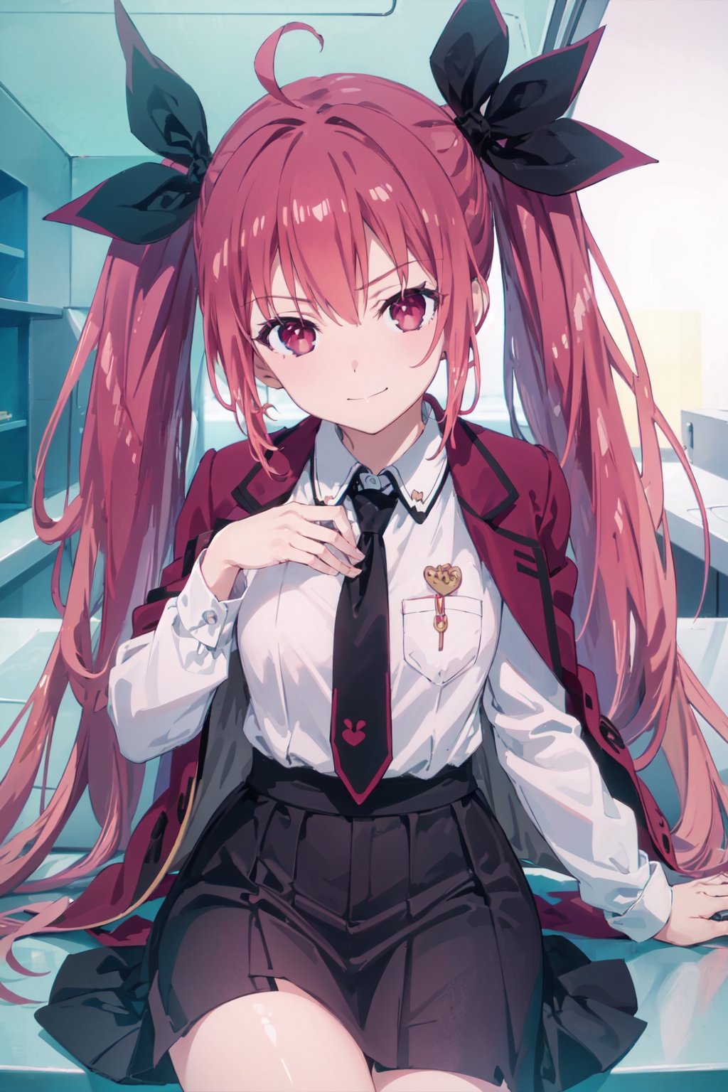 (((pixel-perfect, detail-perfect))), solo, 1girl, kotori itsuka, jacket, necktie, looking at viewer, closed mouth, smirk, kotori itsuka,kotori itsuka, soft