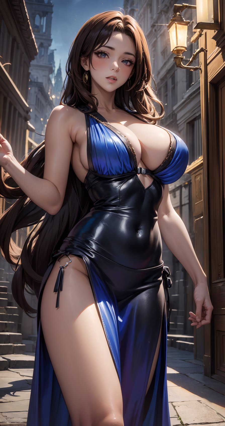 (masterpiece, top quality, best quality, official art, beautiful and aesthetic:1.2), (1girl),a sexy anime girl,beautiful detailed eyes,beautiful detailed lips,extremely detailed eyes and face,long eyelashes,1girl,dynamic pose, cinematic lighting,vibrant colors, highly detailed,elegant dress, glowing skin, warm lighting, intricate background, photorealistic, concept art, blue and black dress