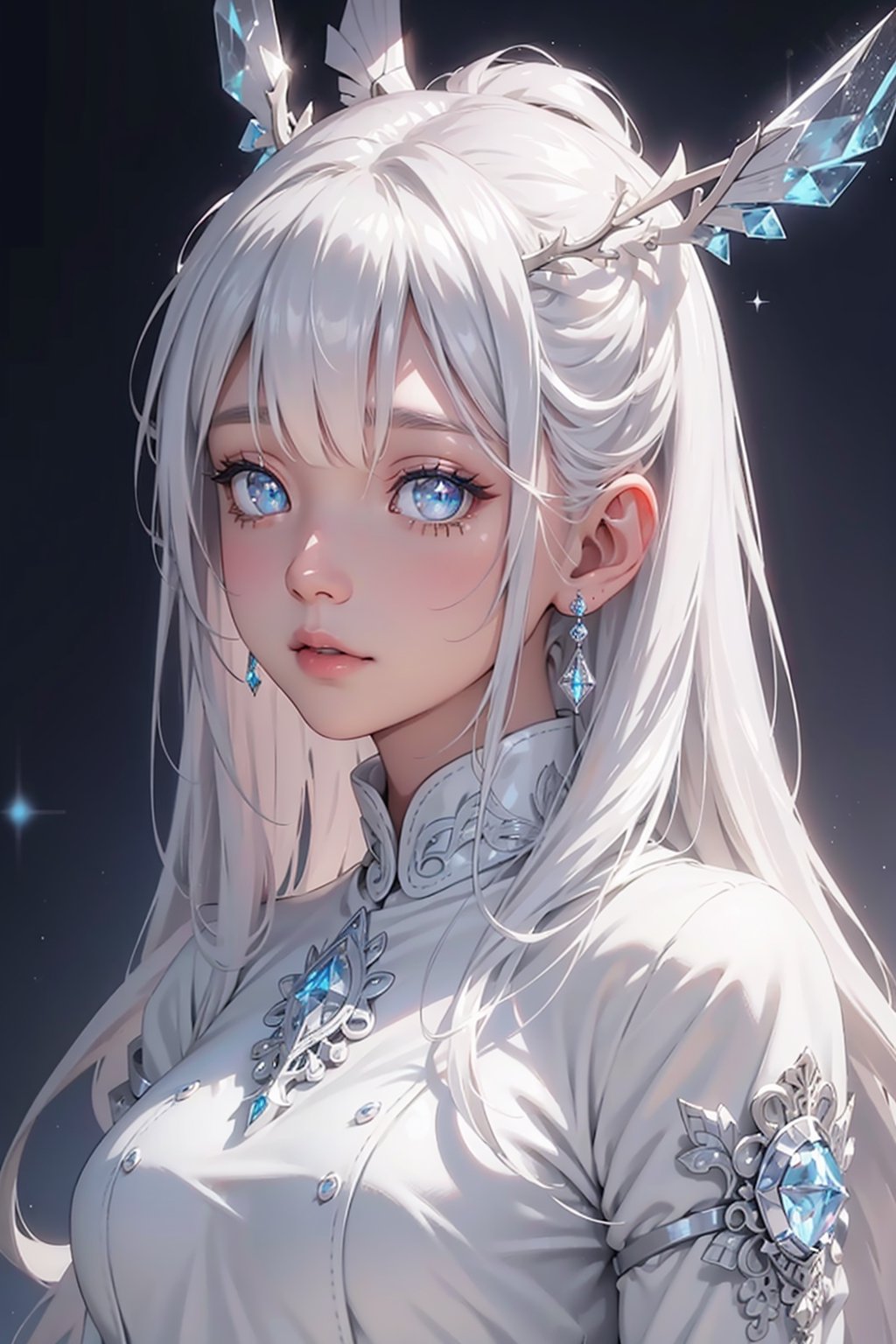 2.5D drawing,  sexy 18 year old girl wearing platinum white Crystal of snow clothing,  (Beautiful detailed eyes by tamago...