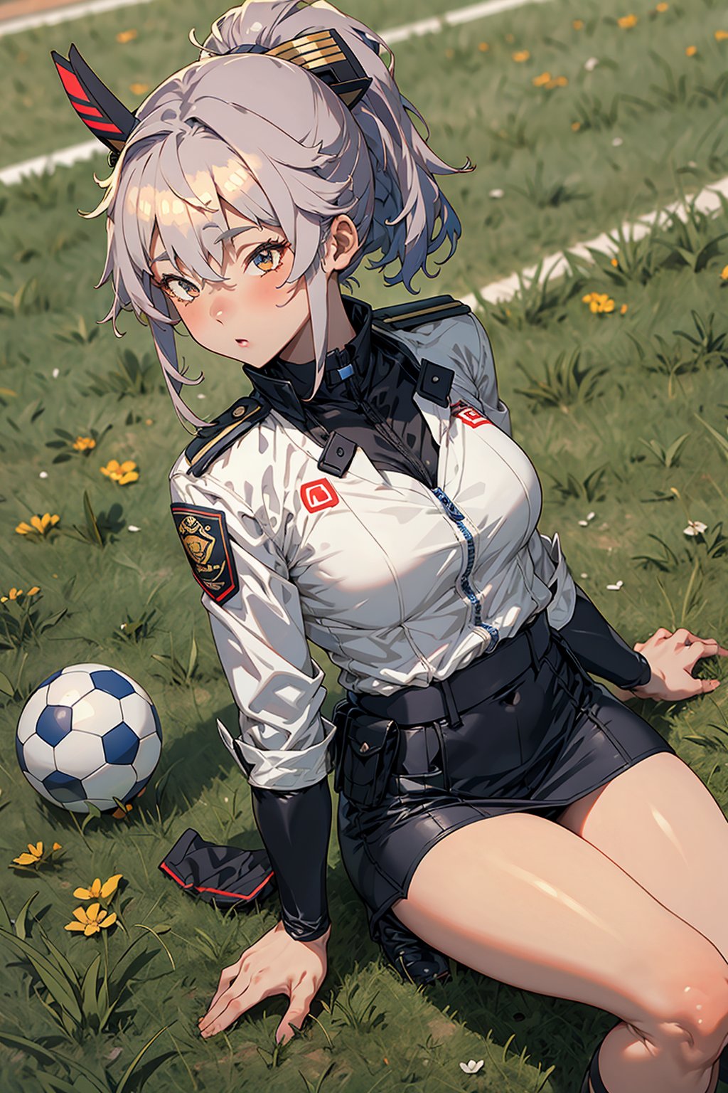 perfecteyes,yae_miko genshin,police uniform,1girl,soccer_field backgroud,betterhandv4, midjourneyv5, betterlegsv4