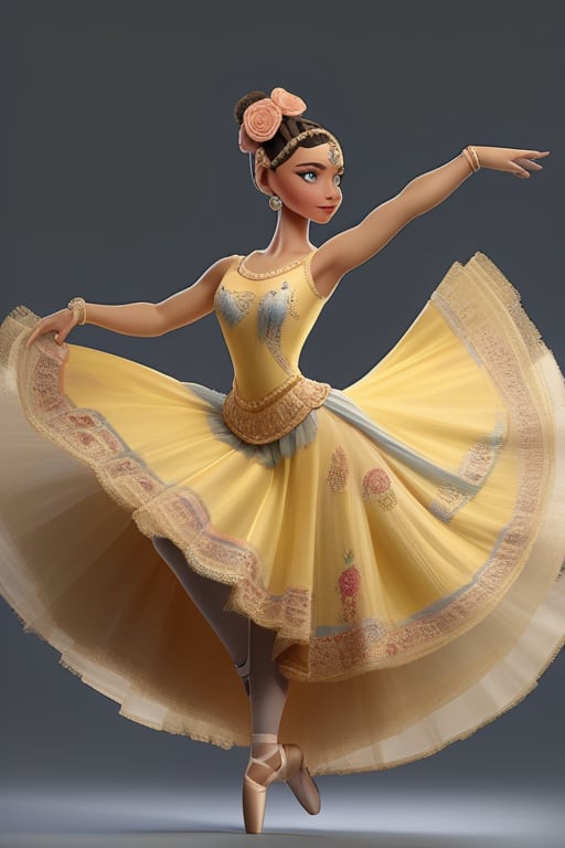 Female character with a ballet dancer theme,  Her attire and accessories should be inspired by Colombian mythology or regi...