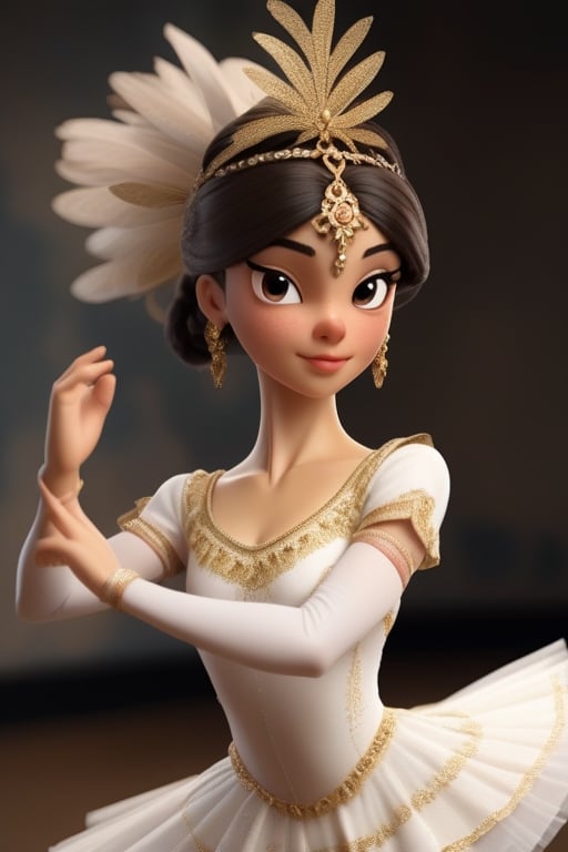 Female character with a ballet dancer theme,  Her attire and accessories should be inspired by Colombian mythology or regi...